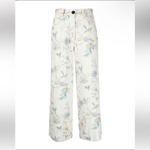 Forte Forte Floral print wide leg jeans watercolor floral denim pants $515 00